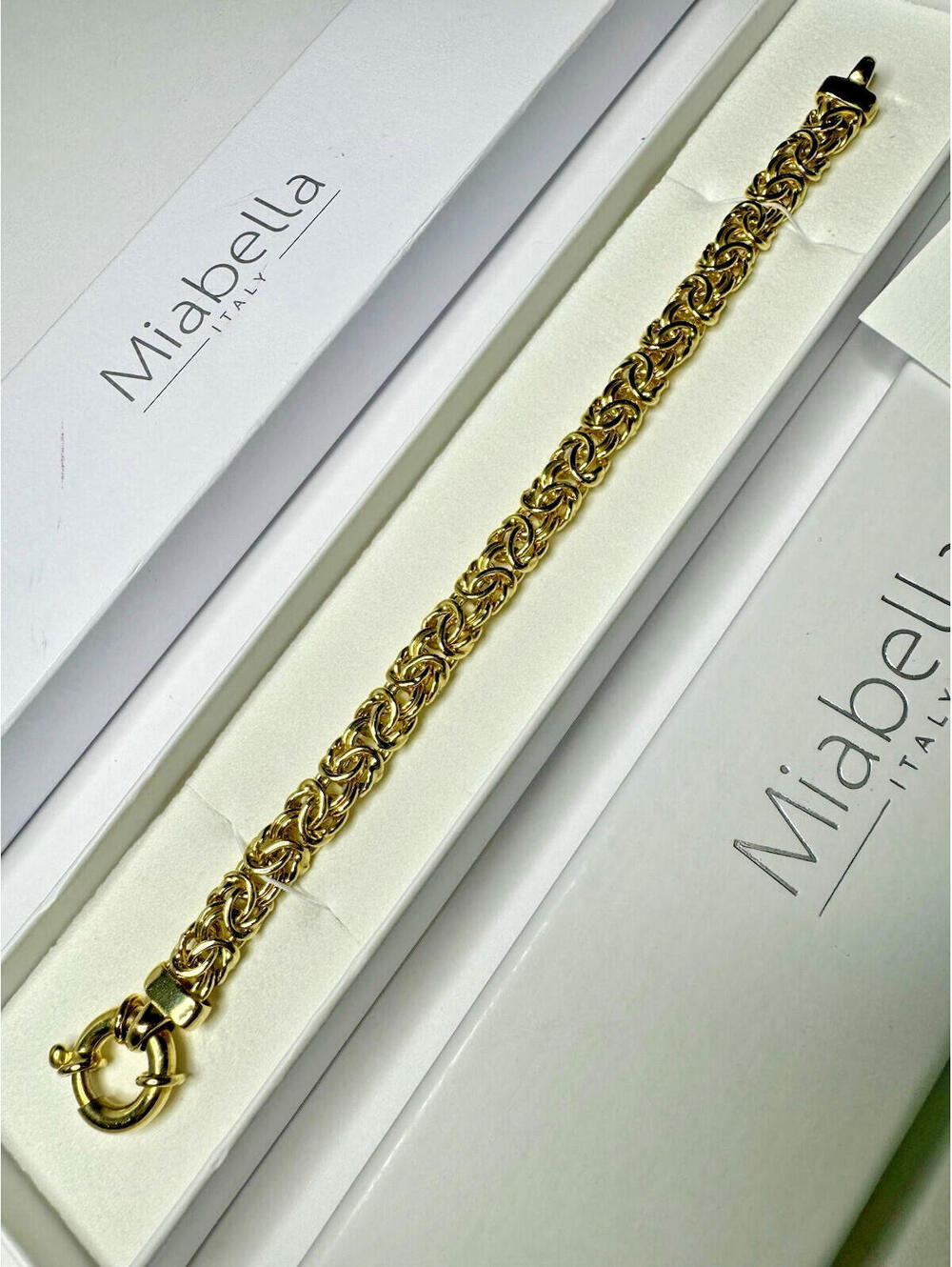 Miabella Italy 925 Sterling Silver Gold 18k Over 9mm Byzantine Bracelet in Box
